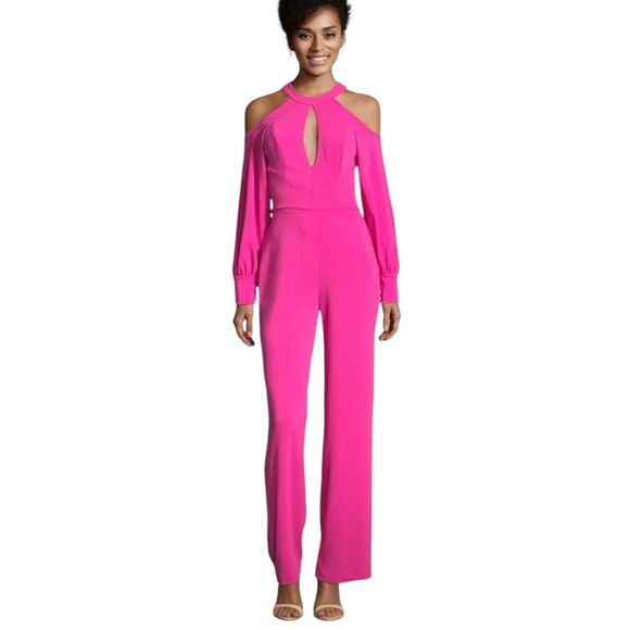 ISSUE NEW YORK Hot‎ Pink Weeding Party Prom Keyhole Cutout Jumpsuit Size S - Picture 1 of 12